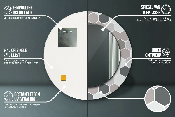 Kulaté zrcadlo s potiskem Hexagonální vzor