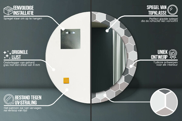Kulaté zrcadlo s potiskem Hexagonální vzor