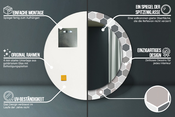 Kulaté zrcadlo s potiskem Hexagonální vzor