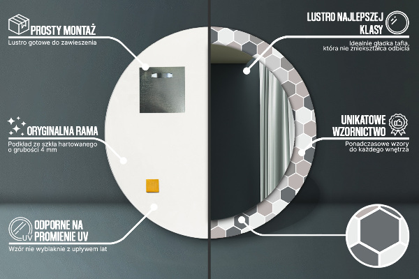 Kulaté zrcadlo s potiskem Hexagonální vzor