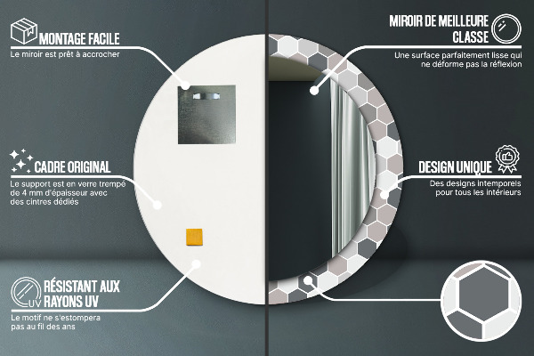 Kulaté zrcadlo s potiskem Hexagonální vzor