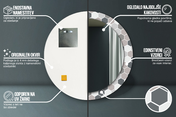Kulaté zrcadlo s potiskem Hexagonální vzor
