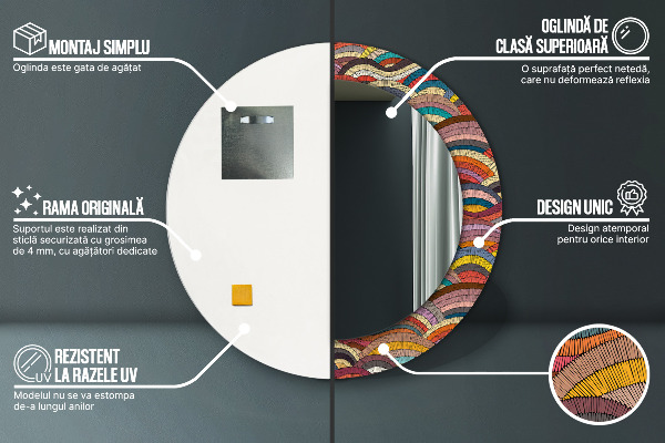 Kulaté zrcadlo s potiskem Bohemický ornament