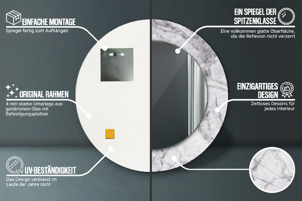 Kulaté zrcadlo rám s potiskem Bílý mramor