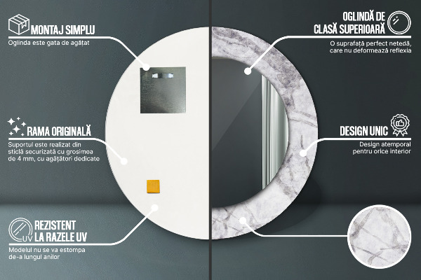 Kulaté zrcadlo rám s potiskem Bílý mramor