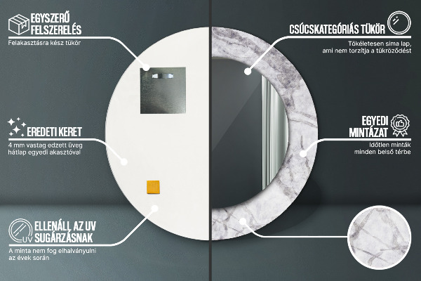 Kulaté zrcadlo rám s potiskem Bílý mramor