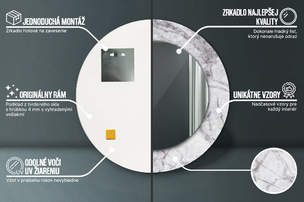 Kulaté zrcadlo rám s potiskem Bílý mramor