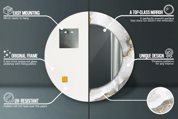 Kulaté zrcadlo rám s potiskem Bílé mramorové zlato