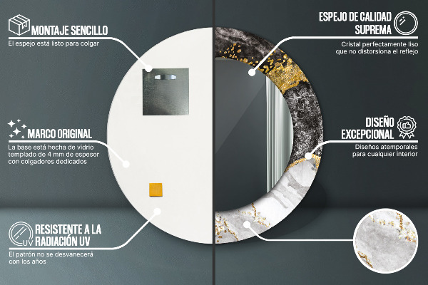 Kulaté zrcadlo rám s potiskem Mramor a zlato