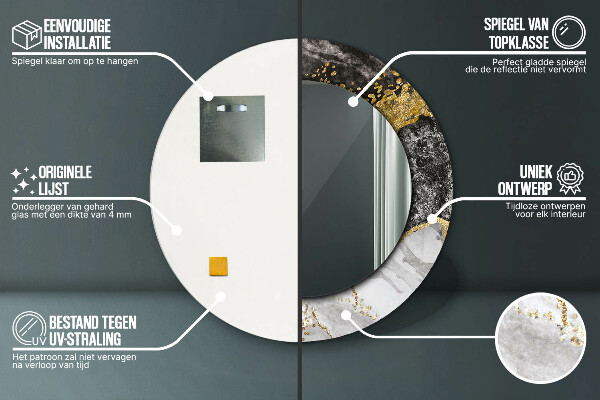 Kulaté zrcadlo rám s potiskem Mramor a zlato