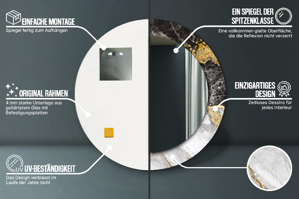 Kulaté zrcadlo rám s potiskem Mramor a zlato