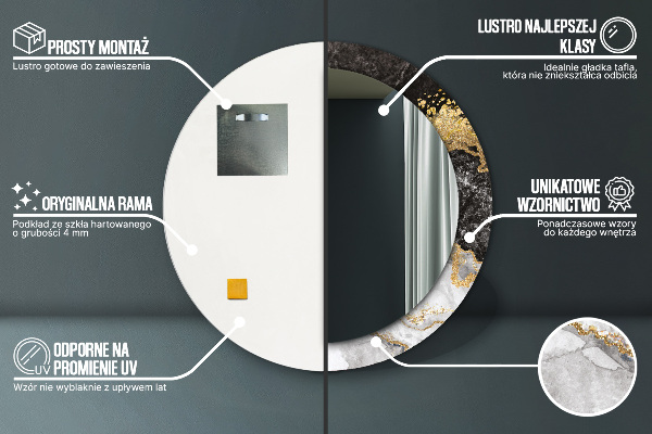 Kulaté zrcadlo rám s potiskem Mramor a zlato