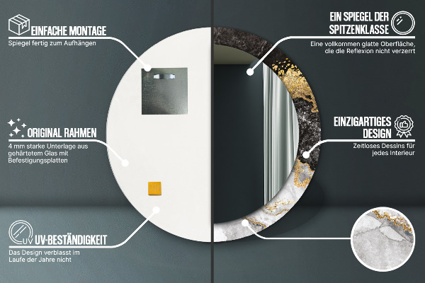 Kulaté zrcadlo rám s potiskem Mramor a zlato