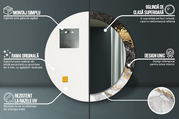 Kulaté zrcadlo rám s potiskem Mramor a zlato