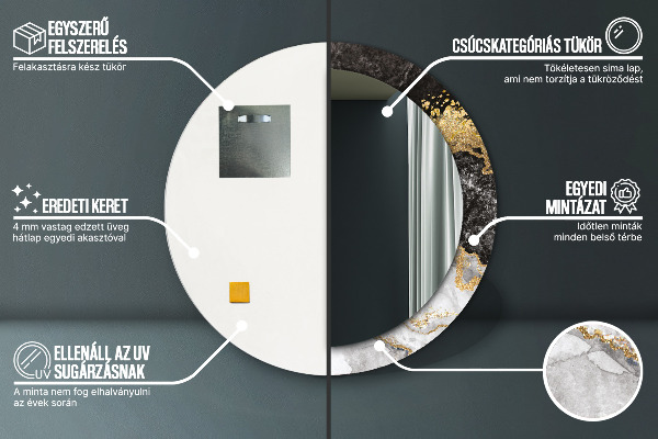 Kulaté zrcadlo rám s potiskem Mramor a zlato