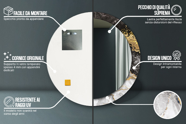 Kulaté zrcadlo rám s potiskem Mramor a zlato