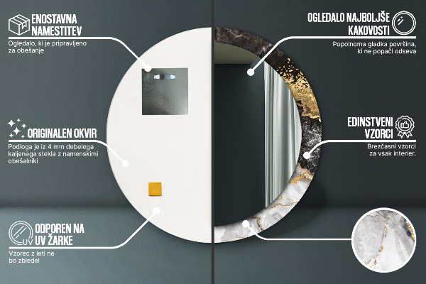 Kulaté zrcadlo rám s potiskem Mramor a zlato