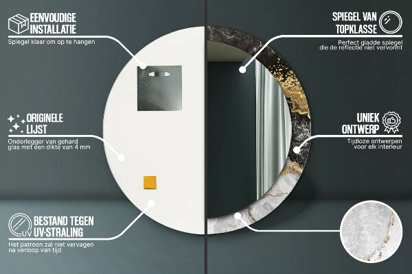 Kulaté zrcadlo rám s potiskem Mramor a zlato