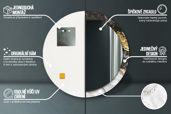 Kulaté zrcadlo rám s potiskem Mramor a zlato