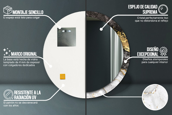 Kulaté zrcadlo rám s potiskem Mramor a zlato