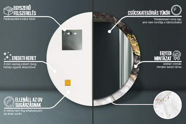 Kulaté zrcadlo rám s potiskem Mramor a zlato