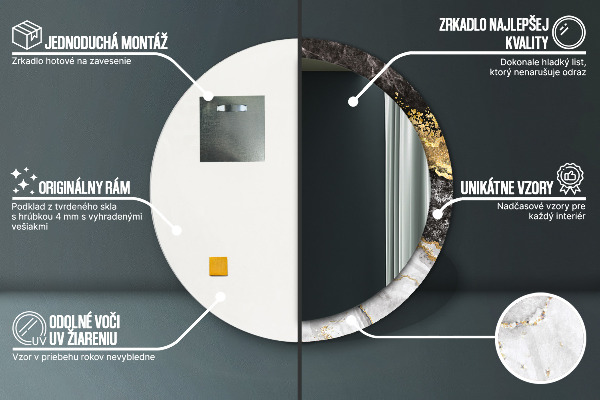 Kulaté zrcadlo rám s potiskem Mramor a zlato