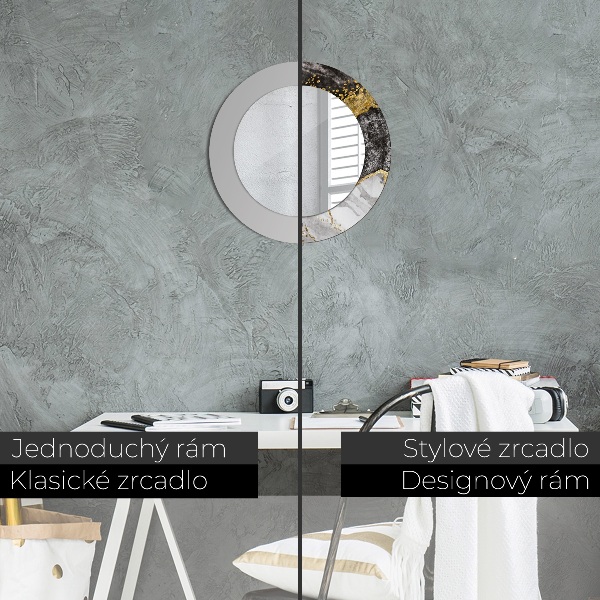Kulaté zrcadlo rám s potiskem Mramor a zlato