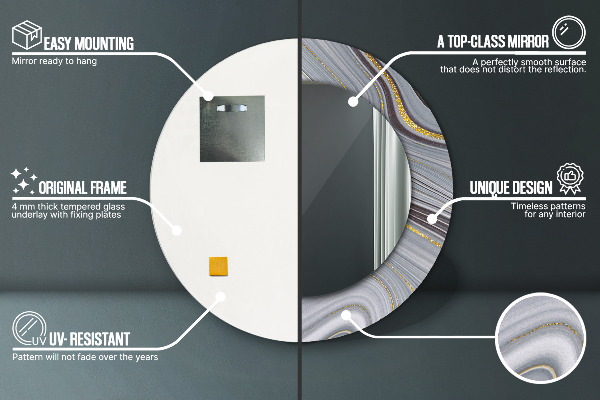 Kulaté zrcadlo s potiskem Šedý mramor