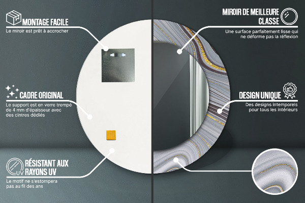 Kulaté zrcadlo s potiskem Šedý mramor
