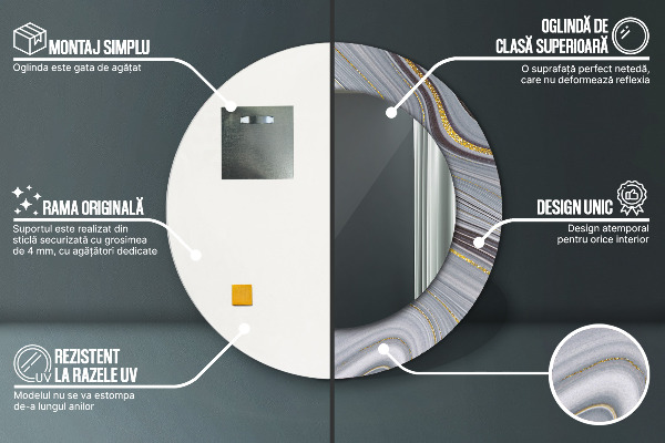 Kulaté zrcadlo s potiskem Šedý mramor