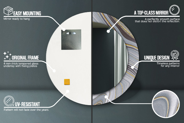 Kulaté zrcadlo s potiskem Šedý mramor