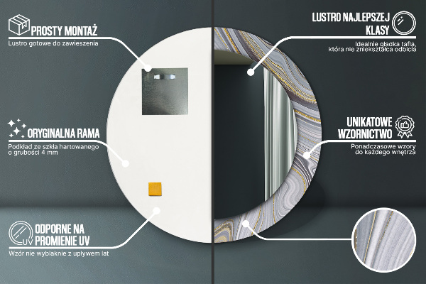 Kulaté zrcadlo s potiskem Šedý mramor