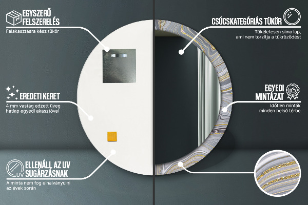 Kulaté zrcadlo s potiskem Šedý mramor