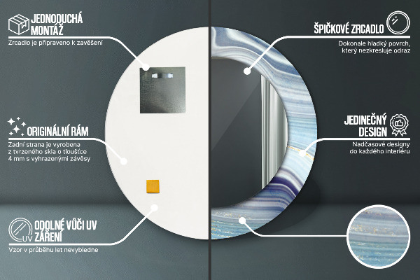 Kulaté dekorační zrcadlo Modrý mramor