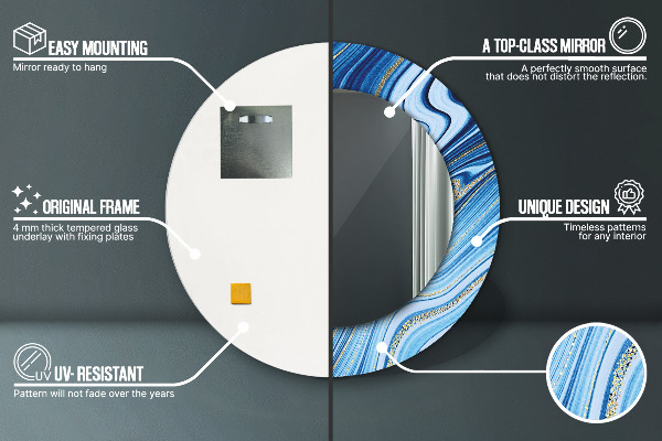 Kulaté dekorační zrcadlo na zeď Modrý mramor