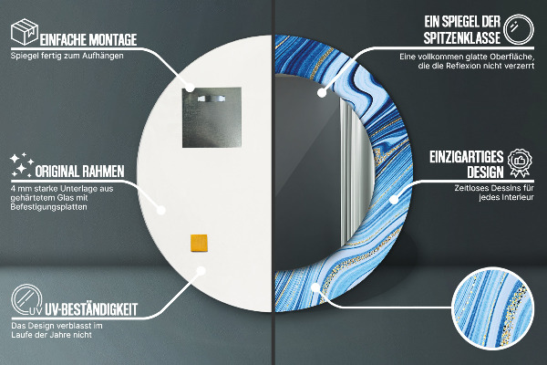 Kulaté dekorační zrcadlo na zeď Modrý mramor