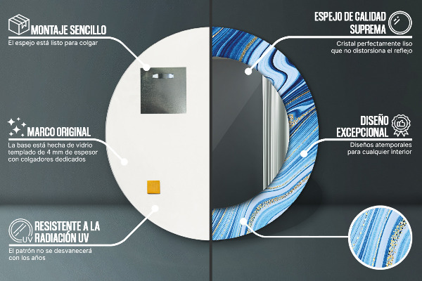 Kulaté dekorační zrcadlo na zeď Modrý mramor