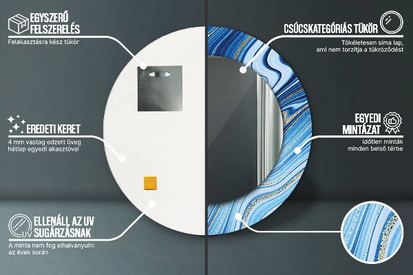 Kulaté dekorační zrcadlo na zeď Modrý mramor