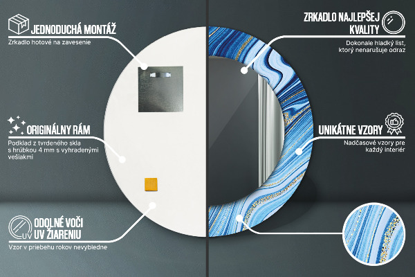 Kulaté dekorační zrcadlo na zeď Modrý mramor