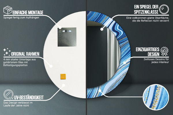 Kulaté dekorační zrcadlo na zeď Modrý mramor