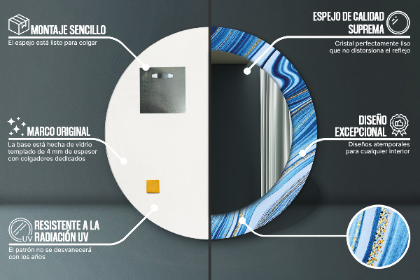 Kulaté dekorační zrcadlo na zeď Modrý mramor