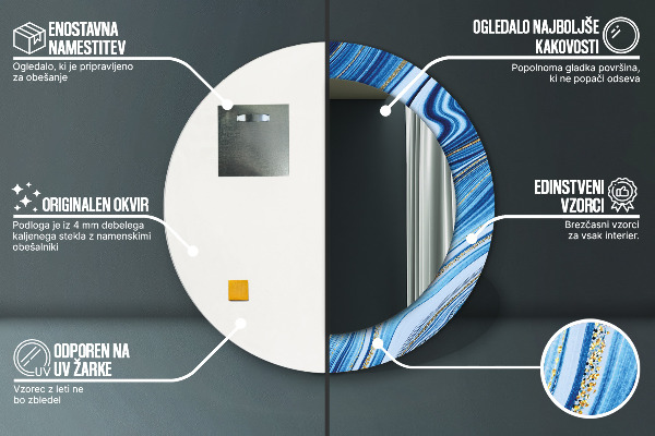 Kulaté dekorační zrcadlo na zeď Modrý mramor