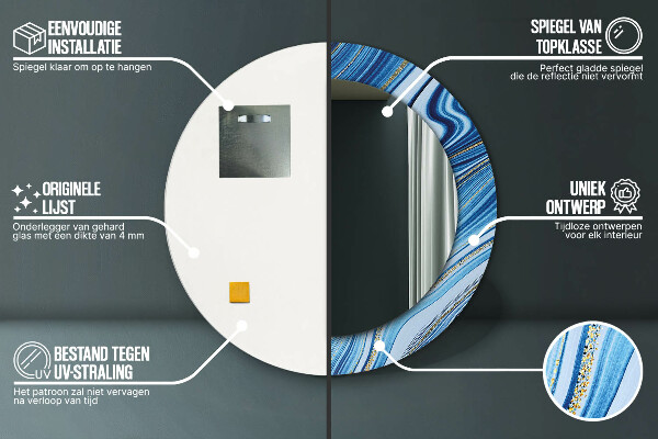 Kulaté dekorační zrcadlo na zeď Modrý mramor