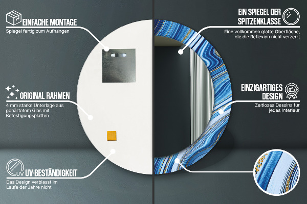 Kulaté dekorační zrcadlo na zeď Modrý mramor