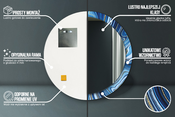 Kulaté dekorační zrcadlo na zeď Modrý mramor