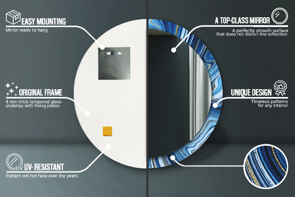 Kulaté dekorační zrcadlo na zeď Modrý mramor