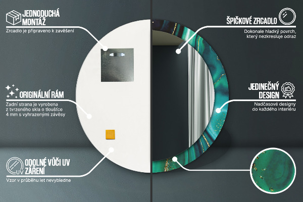 Kulaté dekorační zrcadlo na zeď Emerald Marble