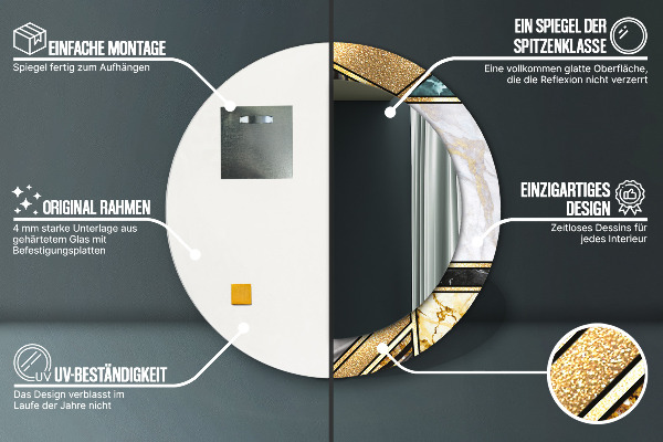 Kulaté dekorační zrcadlo Agat mramor a zlato