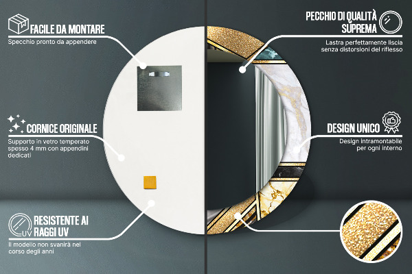 Kulaté dekorační zrcadlo Agat mramor a zlato