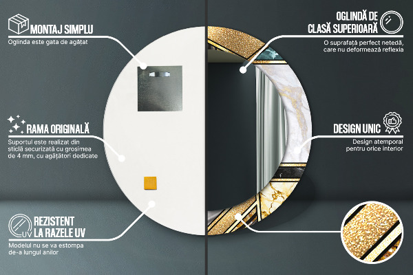 Kulaté dekorační zrcadlo Agat mramor a zlato